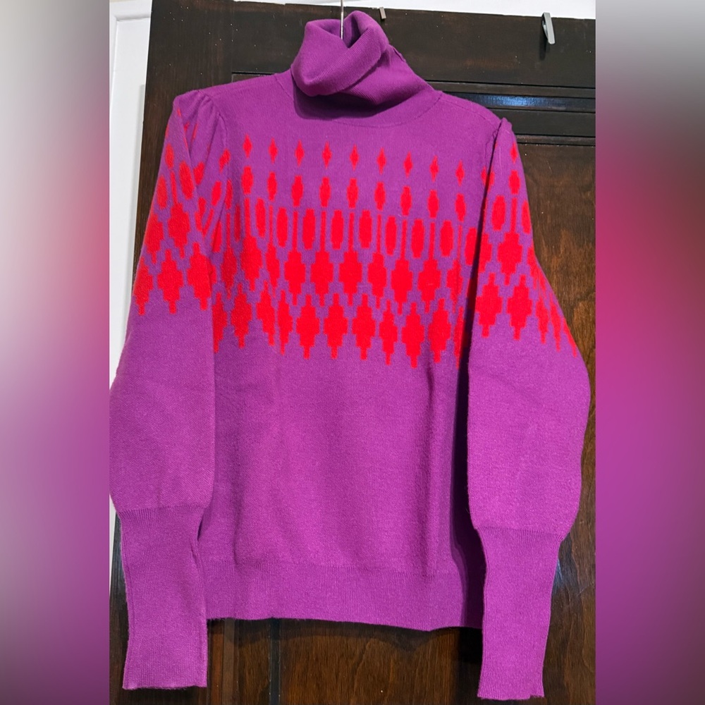 Ann Taylor Purple and Red Patterned Sweater